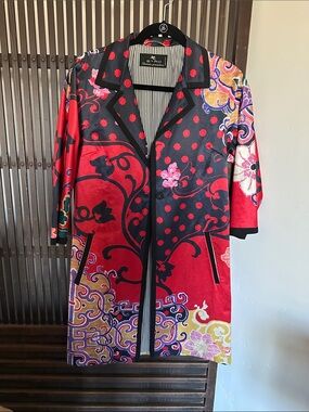 Etro Red, Black, Blue & Gold Floral Cotton/Silk Robe Jacket